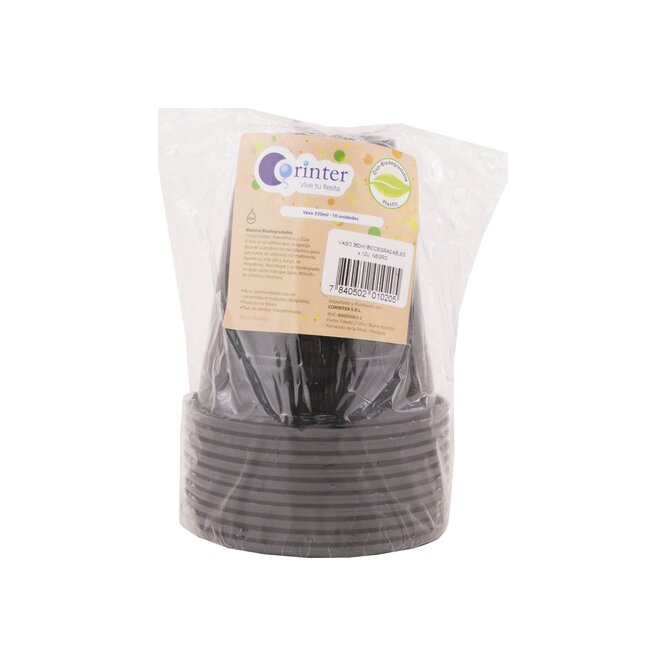 Vaso desechable negro 350 ml Corinter 10 unidades