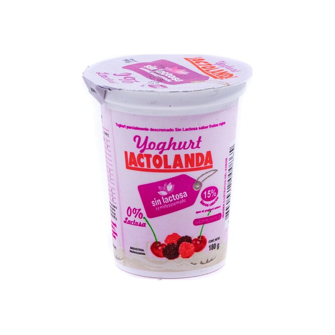 Yoghurt frutos rojos semidescremado sin lactosa Lactolanda 180 ml