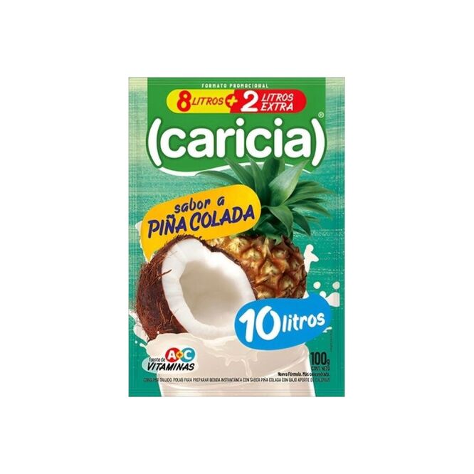 Jugo en polvo sabor piña colada para 10 litros en sobre Caricia 100 gramos