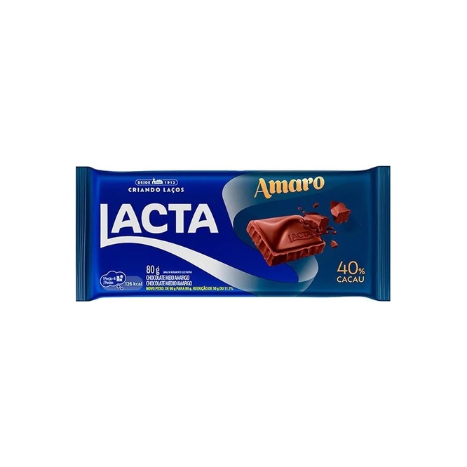 Chocolate amaro medio amargo en tableta lacta 80 gramos