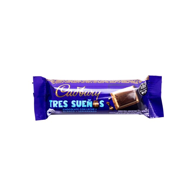 Chocolate tres sueños con leche más chocolate blanco más chocolate semiamargo en barra Cadbury 25 gramos