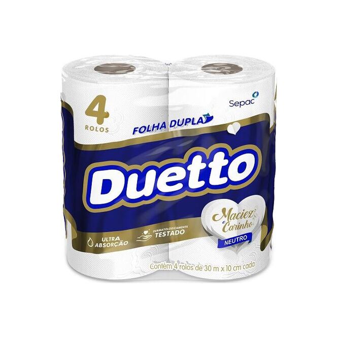 Papel Higiénico Neutro Doble Hoja Duetto 4 unidades