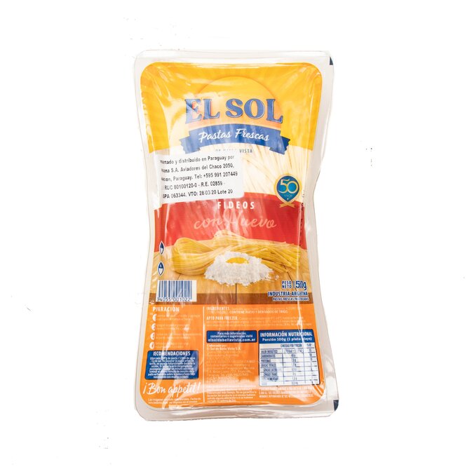 FIDEOS CON HUEVO EL SOL 500GR PAQ