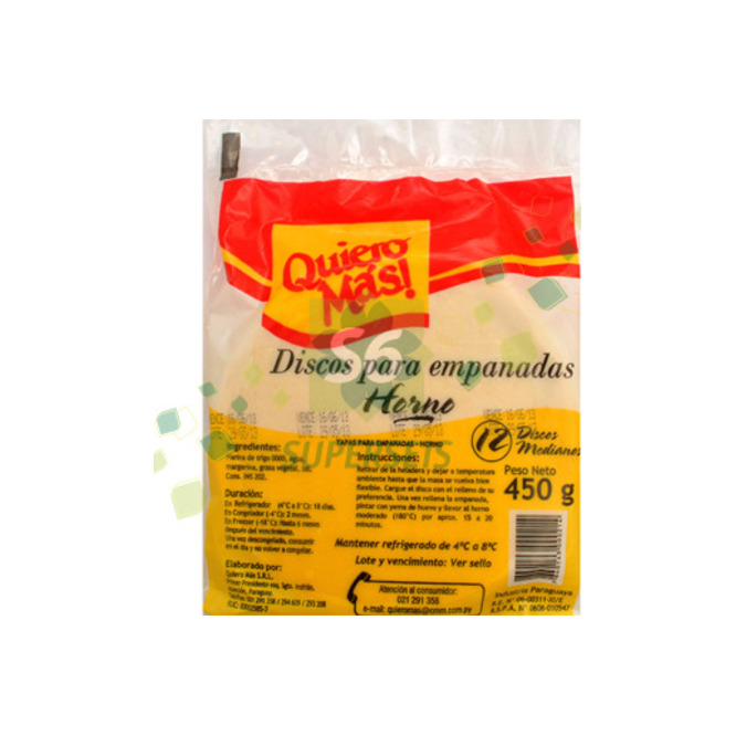 Disco para empanada para hornear mediano Quiero Más 12 unidades