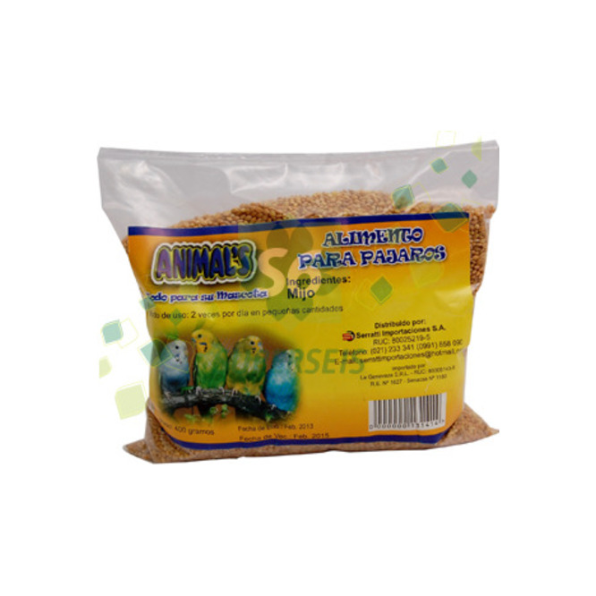 Alimento para aves semillas de alpiste y mijo Animals 400 gramos