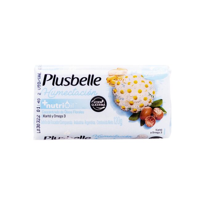 Jabón de tocador humectación karité y omega 3 Plusbelle 120 gramos