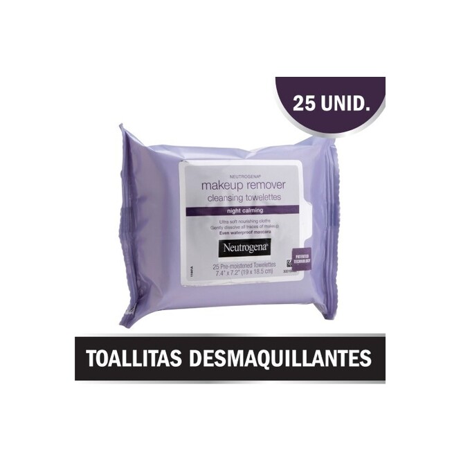 Toallita desmaquillante night calming Neurógena 25 unidades