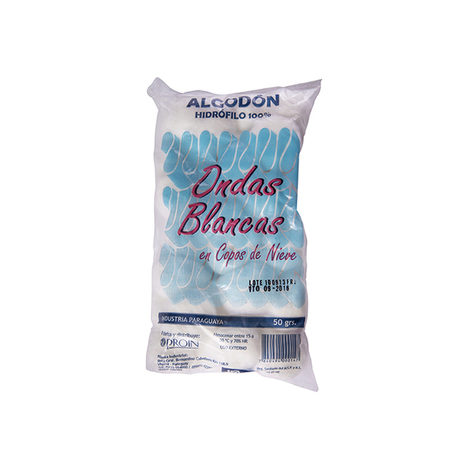 Algodón copos bolsa Ondas blancas 50 gramos