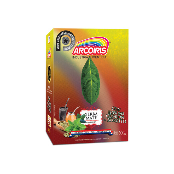 Yerba mate compuesta con hierbas cedrón y burrito paquete Arcoíris 250 gramos