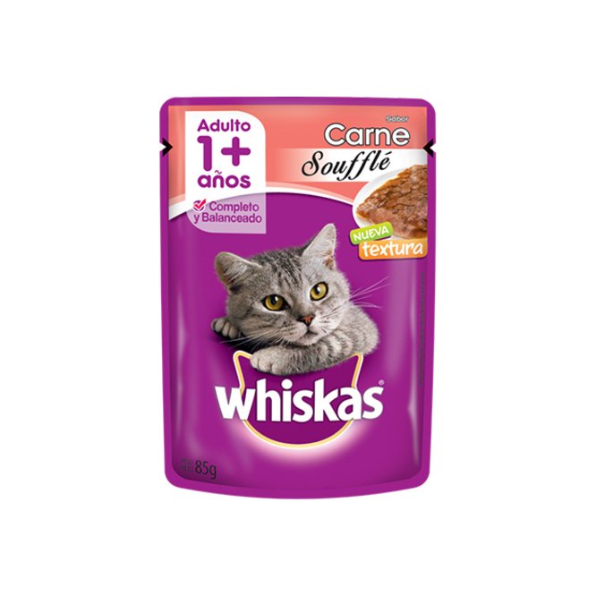 Alimento para gato adulto sabor carne soufflé en sachet Whiskas 85 gramos