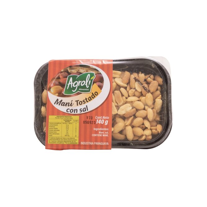 Maní tostado con sal envasado Agroli 140 gramos