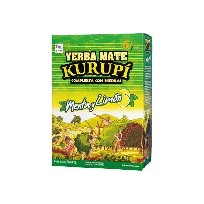 Yerba mate compuesta menta y limón en paquete Kurupi 500 gramos