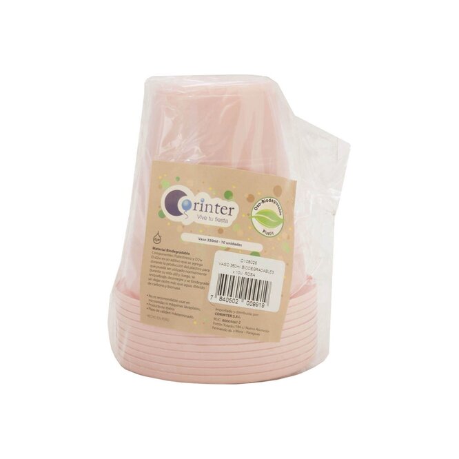 Vaso biodegradable rosado 350 ml Corinter 10 unidades