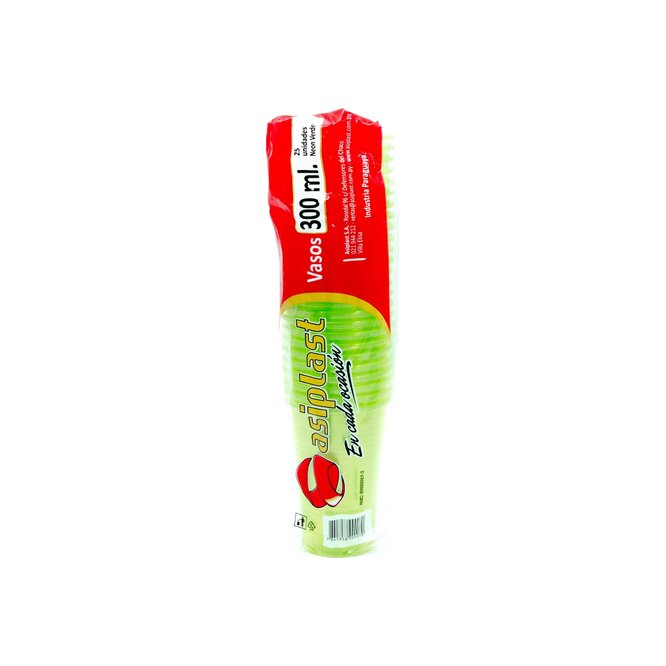 Vaso descartable neón verde 300 ml Asiplast 25 unidades