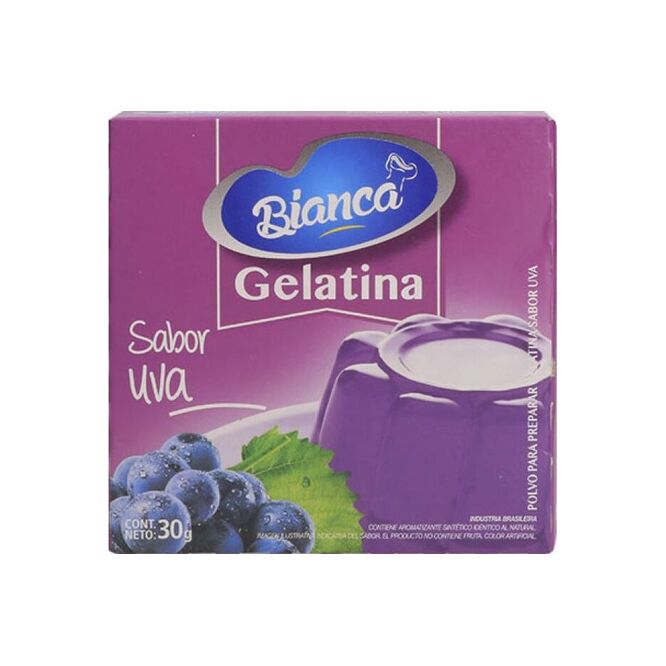 Gelatina sabor uva paquete Bianca 30 gramos