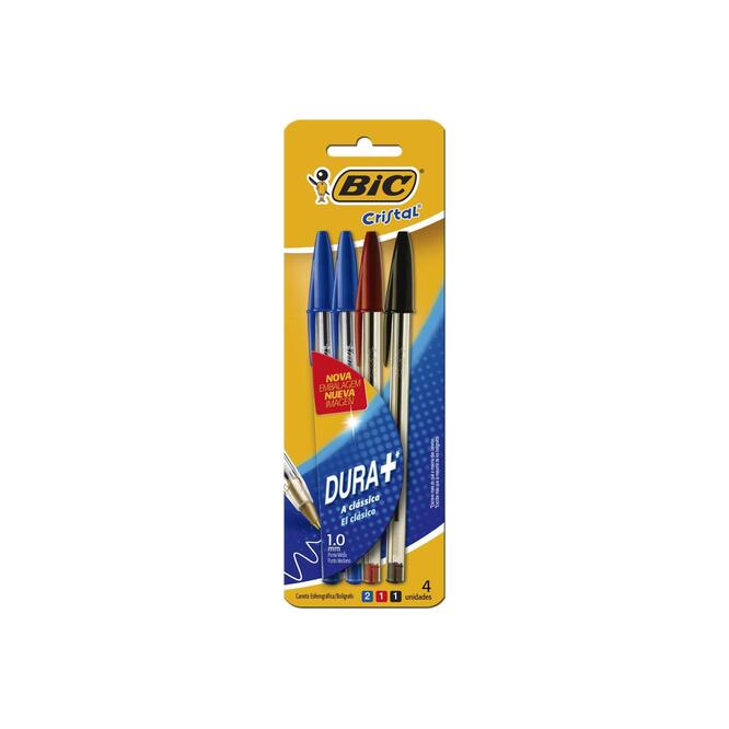 Bolígrafo cristal azul 2 unidades negro 1 unidad rojo 1 unidad Bic