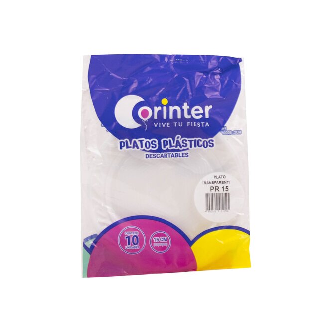Plato descartable transparente paquete Corinter 10 unidades