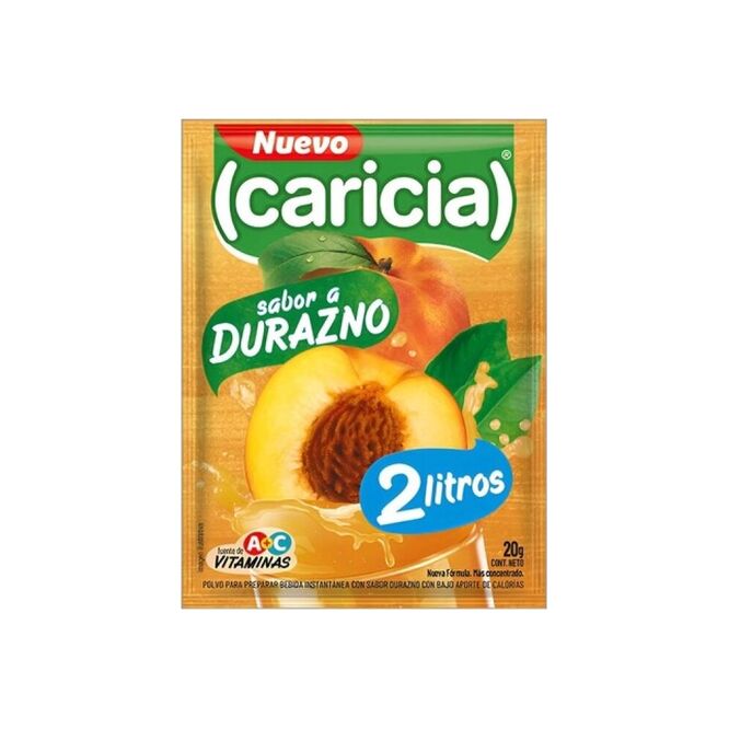 Jugo en polvo Sabor Durazno para 2 litros en Polvo Caricia 20 gramos