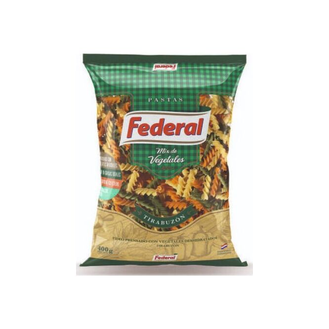 Fideo tirabuzón mix de vegetales paquete Federal 400 gramos