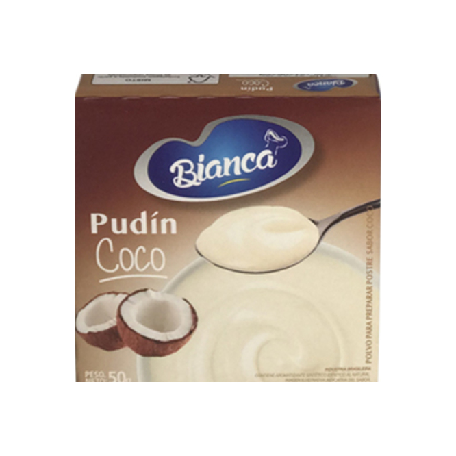 Polvo para pudding sabor coco paquete Bianca 50 gramos