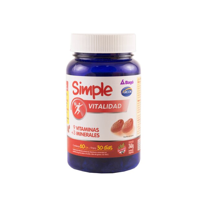 Suplemento vitaminas y minerales sabor frutos rojos Simple 60 Unidad