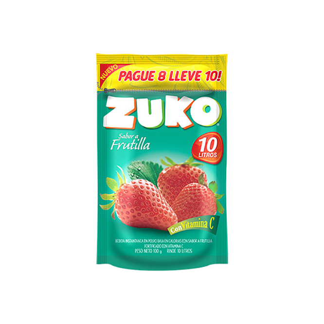 Jugo en polvo Sabor Frutilla para 10 liros en sobre Zuko 100 gramos
