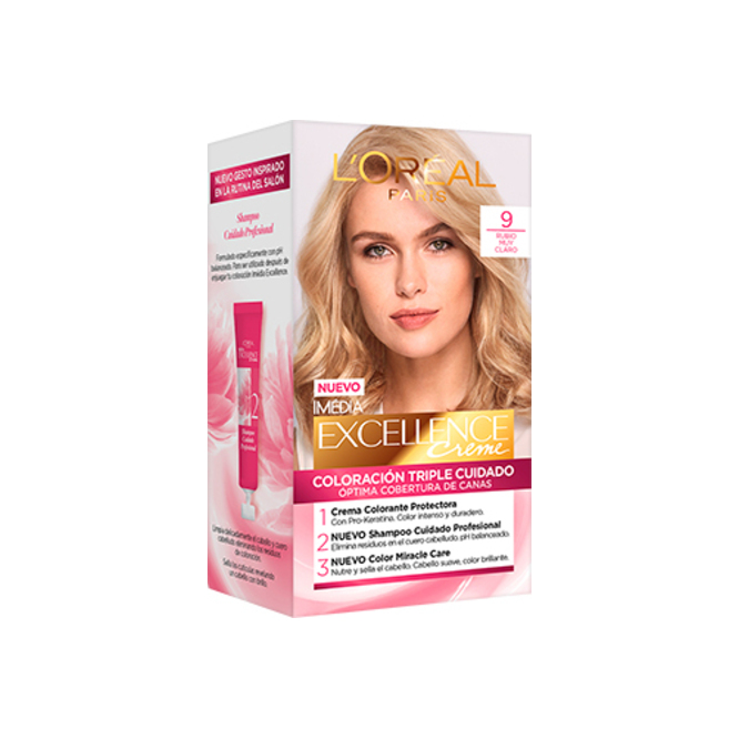 Tinte excellence rubio muy claro numero 9 kit Loreal paris