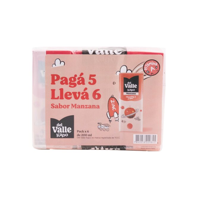 Jugo sabor manzana pack 6 unidades kapo Del Valle 200 ml