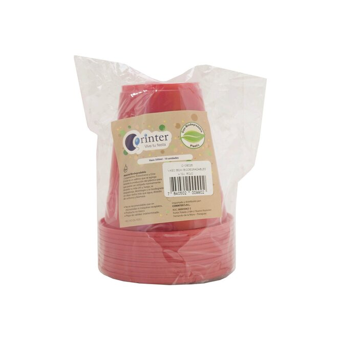 Vaso biodegradable rojo 350 ml Corinter 10 unidades