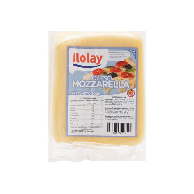 QUESO MOZZARELLA ILOLAY 500GR.