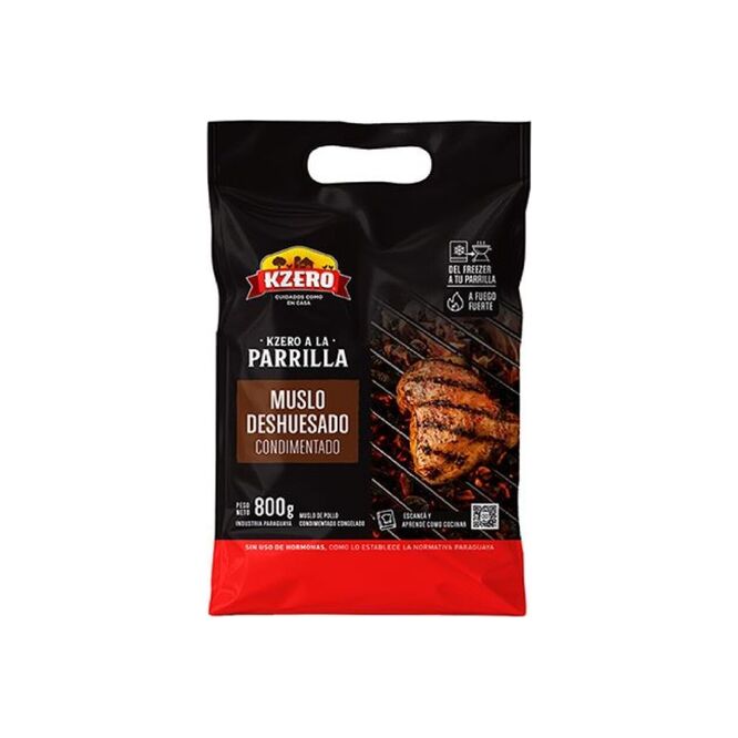 Muslo de pollo deshuesado condimentado congelado Kzero 800 gramos