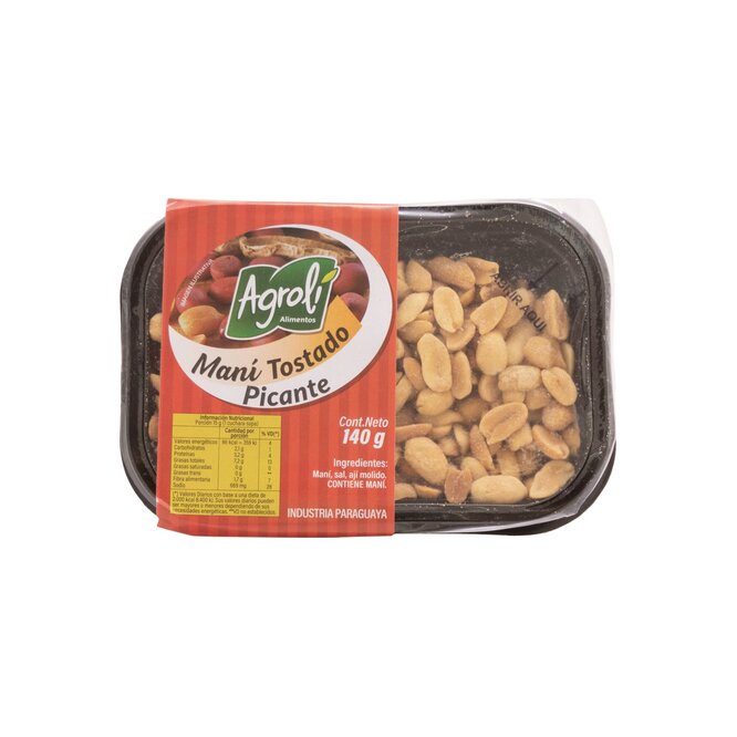 Maní tostado picante envasado Agroli 140 gramos