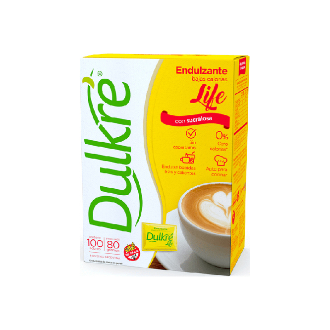 Edulcorante life con sucralosa en polvo Dulkre 100 unidades