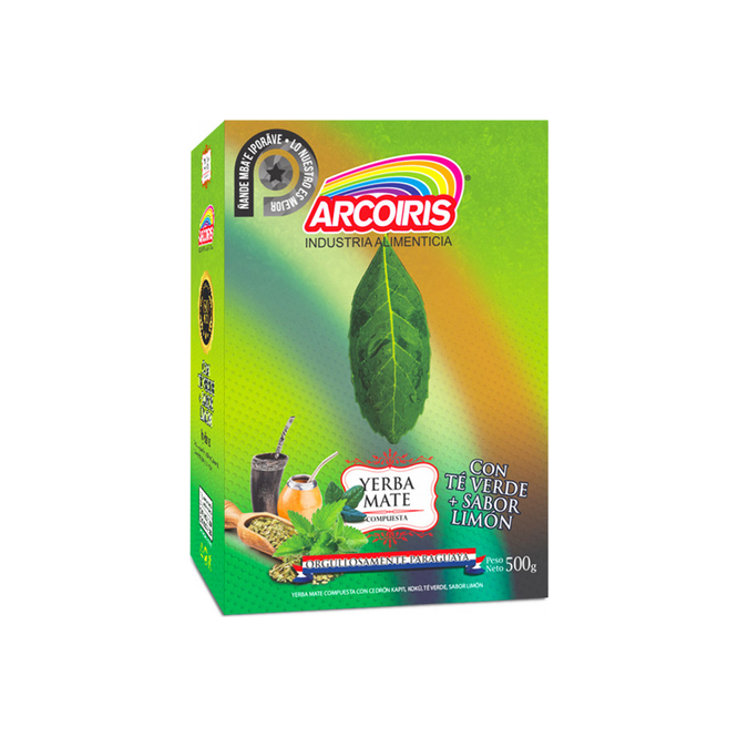 Yerba mate compuesta té verde limón paquete Arcoíris 500 gramos