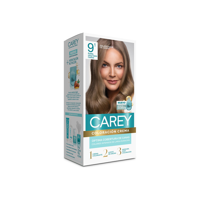 Kit coloración crema rubio muy claro ceniza N° 9,1 Carey 1 unidad
