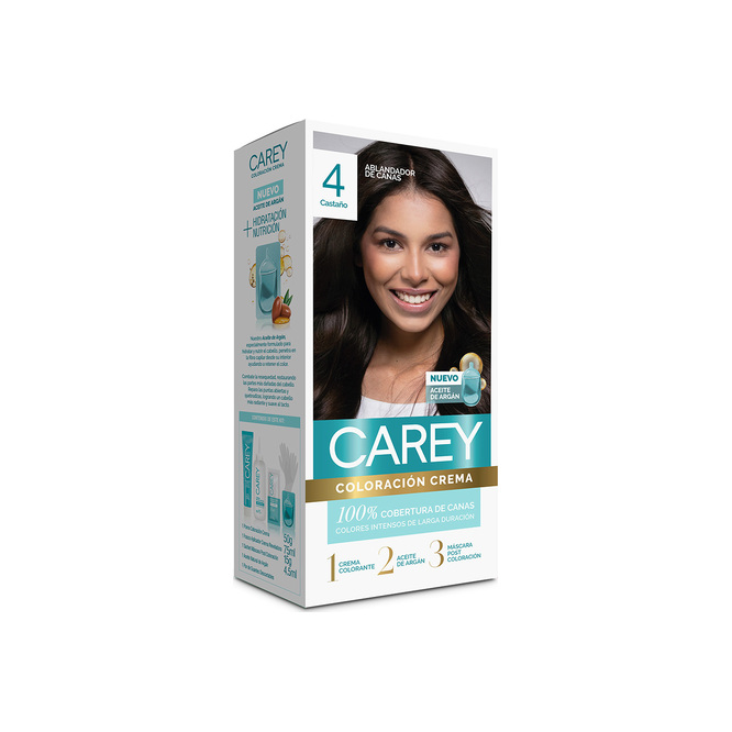 Kit coloración castaño crema N° 4 Carey 1 unidad