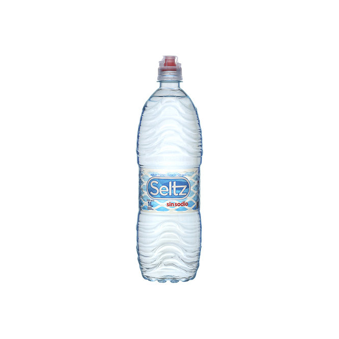 Agua mineral sin sodio pico sport botella descartable Seltz 1 litro