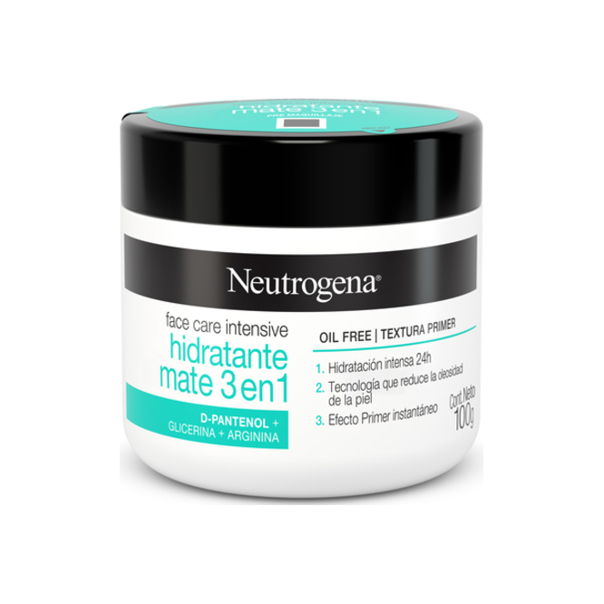 Crema facial hidratante mate 3 en 1 frasco Neutrógena 100 gramos