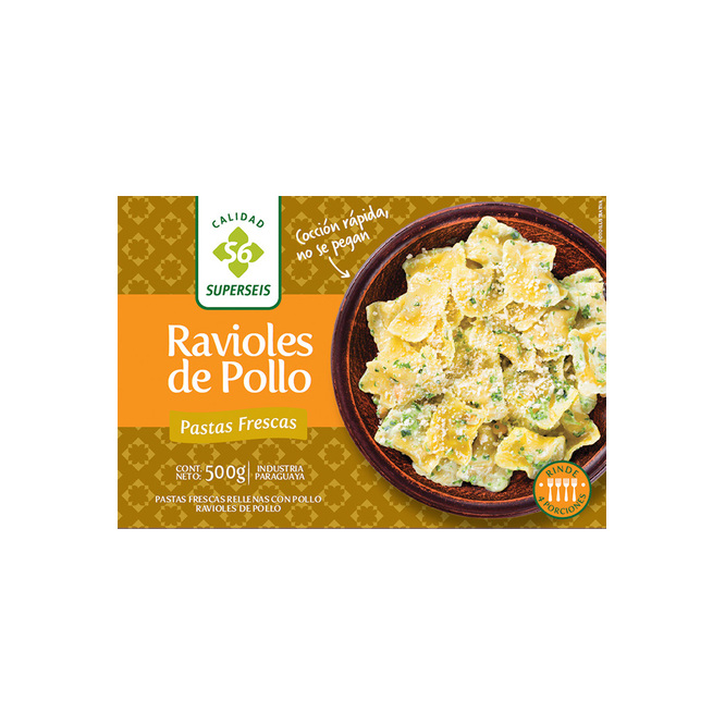 Ravioles de pollo frescas en paquete Superseis de 500 gramos
