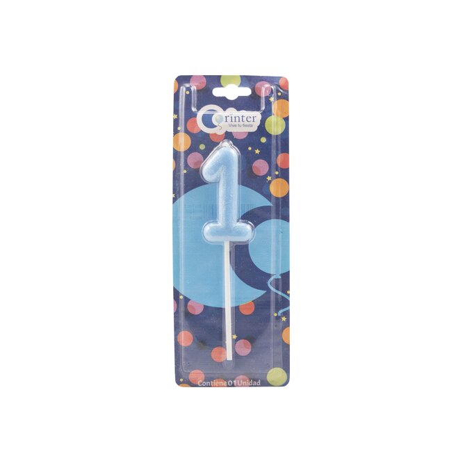 Vela para cumpleaños Nro 1 color azul en paquete Corinter 1 unidad
