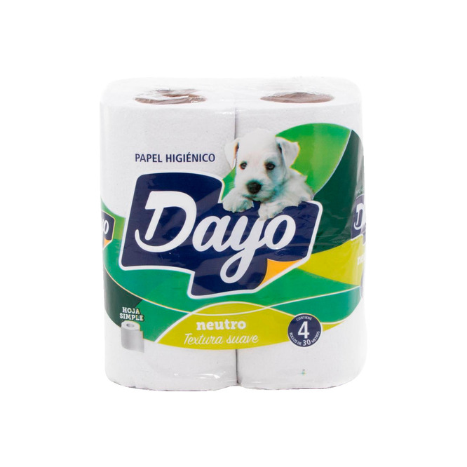 Papel higiénico neutro hoja simple rollo Dayo 30 metros