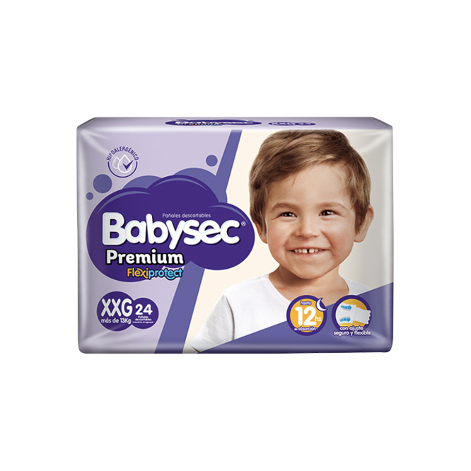 Pañales premium desechables xxg Babysec 24 unidades