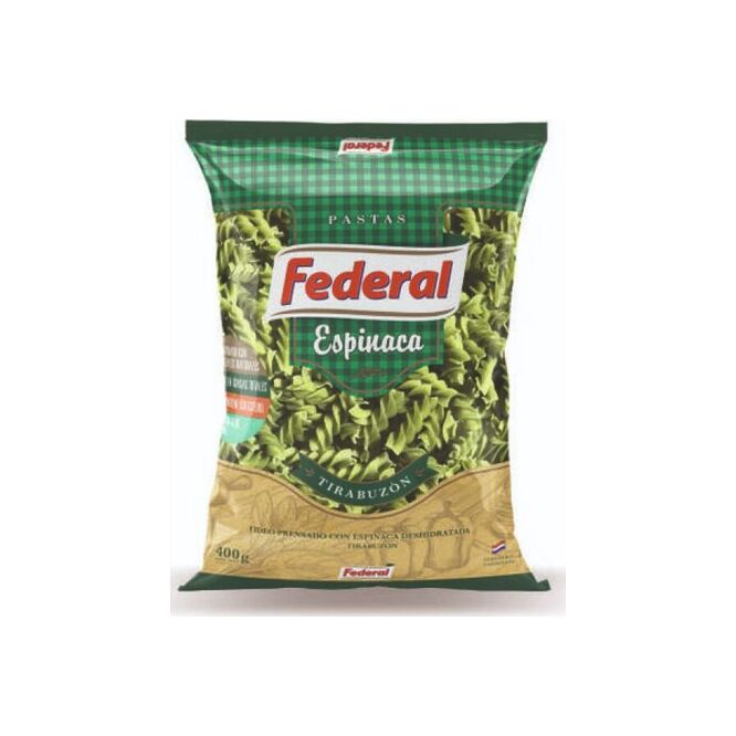 Fideo tirabuzón con espinaca paquete Federal 400 gramos