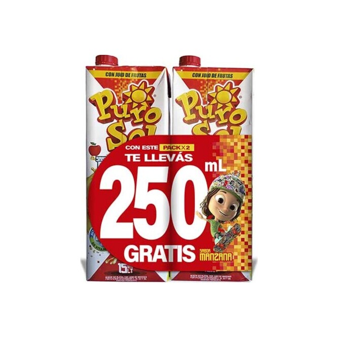 Jugo sabor manzana tetra pack 2 unidades Purosol 1,5 litros