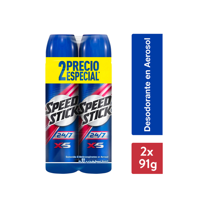 Desodorante antitranspirante x5 activo en aerosol Speed Stick 2 unidades