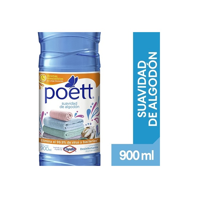 Limpiador Desinfectante con Aroma Suavidad de Algodón en botella descartable Poet 900 ml