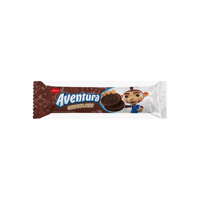 Galletitas rellenas sabor chocolate paquete Aventura Mazzei 120 gramos