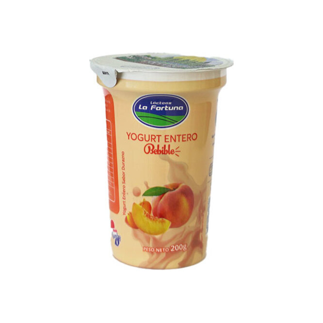 Yogurt entero bebible sabor durazno pote La fortuna 200 gramos