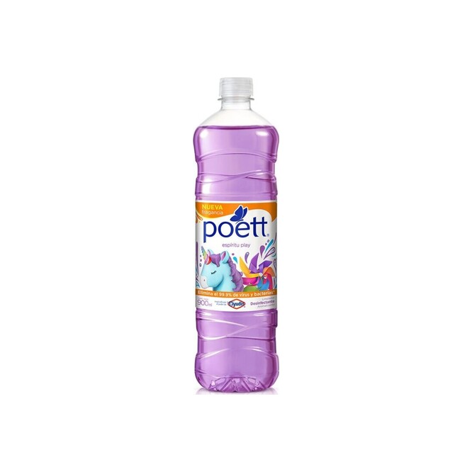 Limpiador Desinfectante Espíritu Play en botella descartable Poett 900 ml