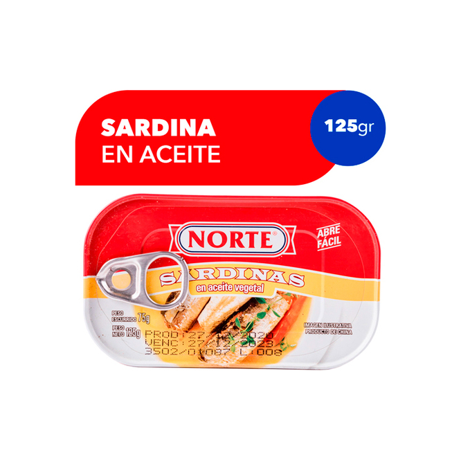 Sardina en aceite vegetal lata Norte 125 gramos